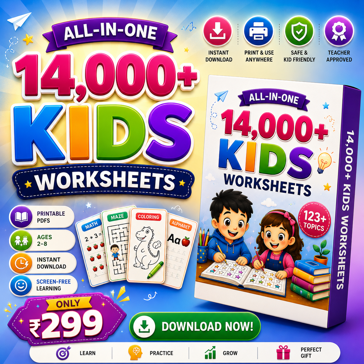 PRINTABLE 14,000 KIDS WORKSHEET PDF DIGITAL PRODUCT