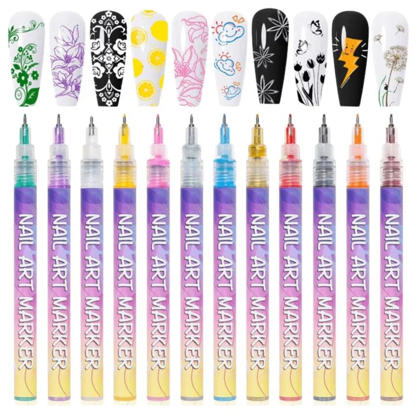 Nail Art Marker Pens | 12 Color Set