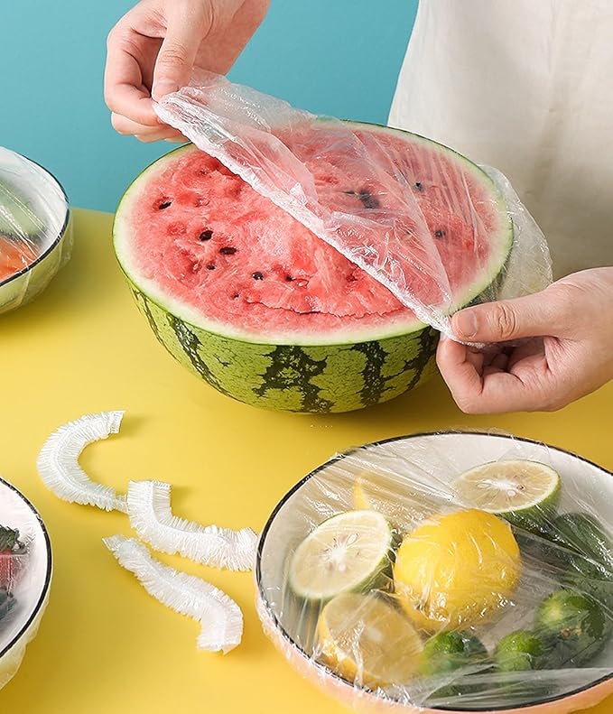 Disposable Food Covers Elastic Plastic Lids (Pack of 100)