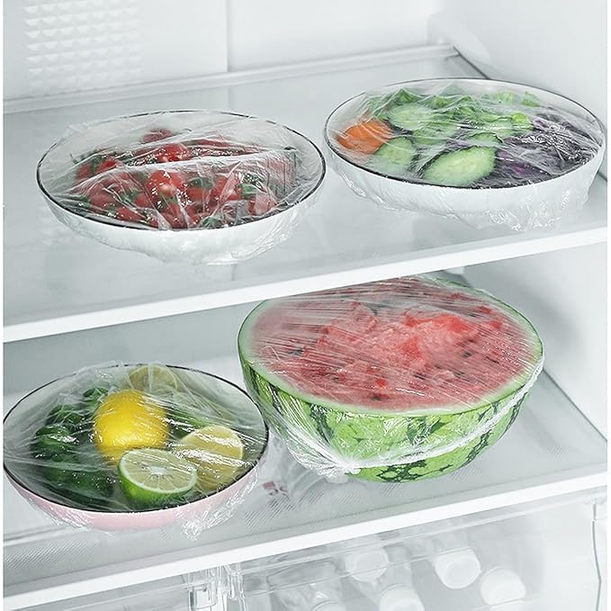 Disposable Food Covers Elastic Plastic Lids (Pack of 100)